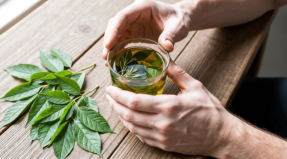 Man preparing natural wellness formula